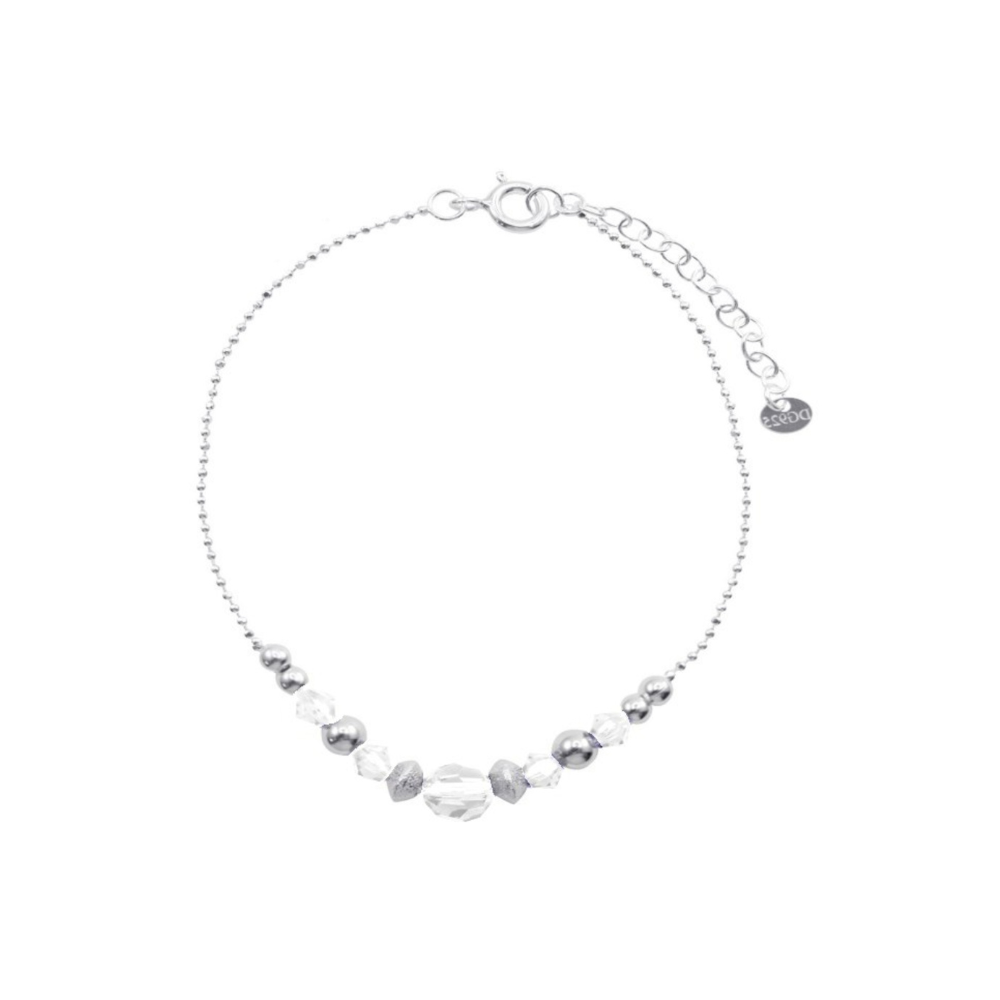 PULSERA FERSHOP CADENA PUNTO BOLAS SATINADAS LISAS Y CRISTALES PLATA - 3