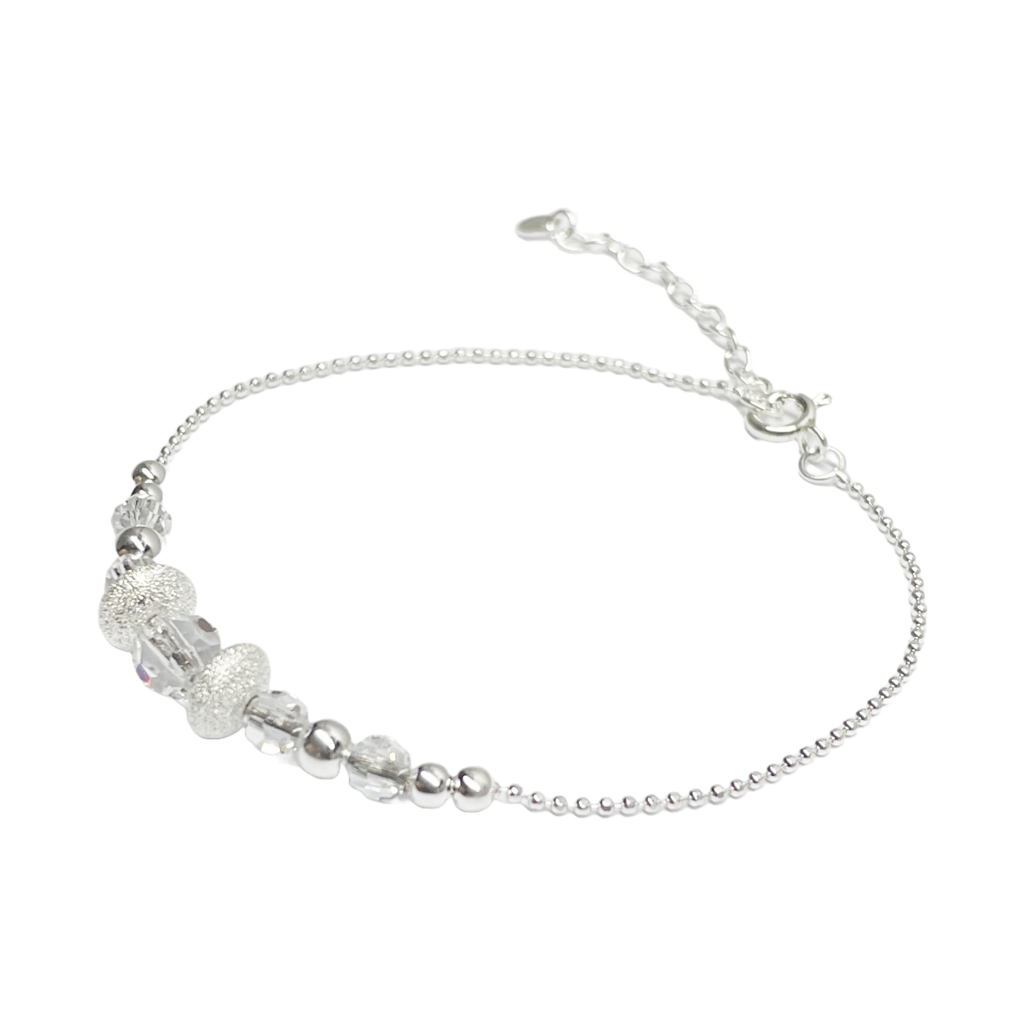 PULSERA FERSHOP CADENA PUNTO BOLAS SATINADAS LISAS Y CRISTALES PLATA - 4