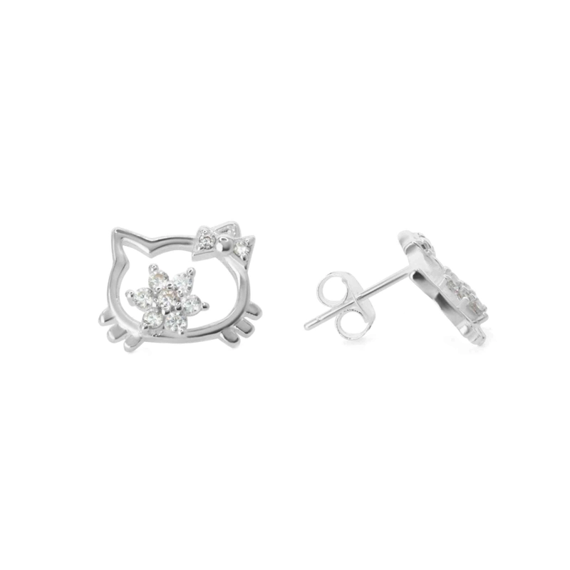 Aros de Plata 925 Figura Hello Kitty Con Circones - 1