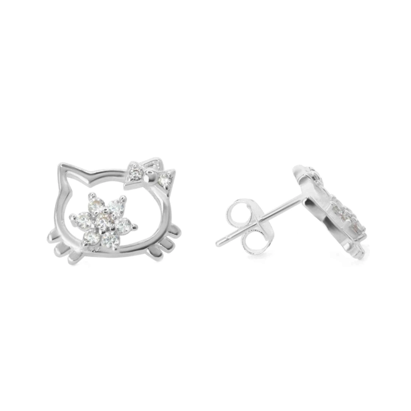 Aros de Plata 925 Figura Hello Kitty Con Circones - 2