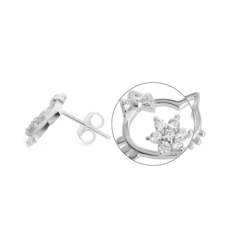 Aros de Plata 925 Figura Hello Kitty Con Circones - 3