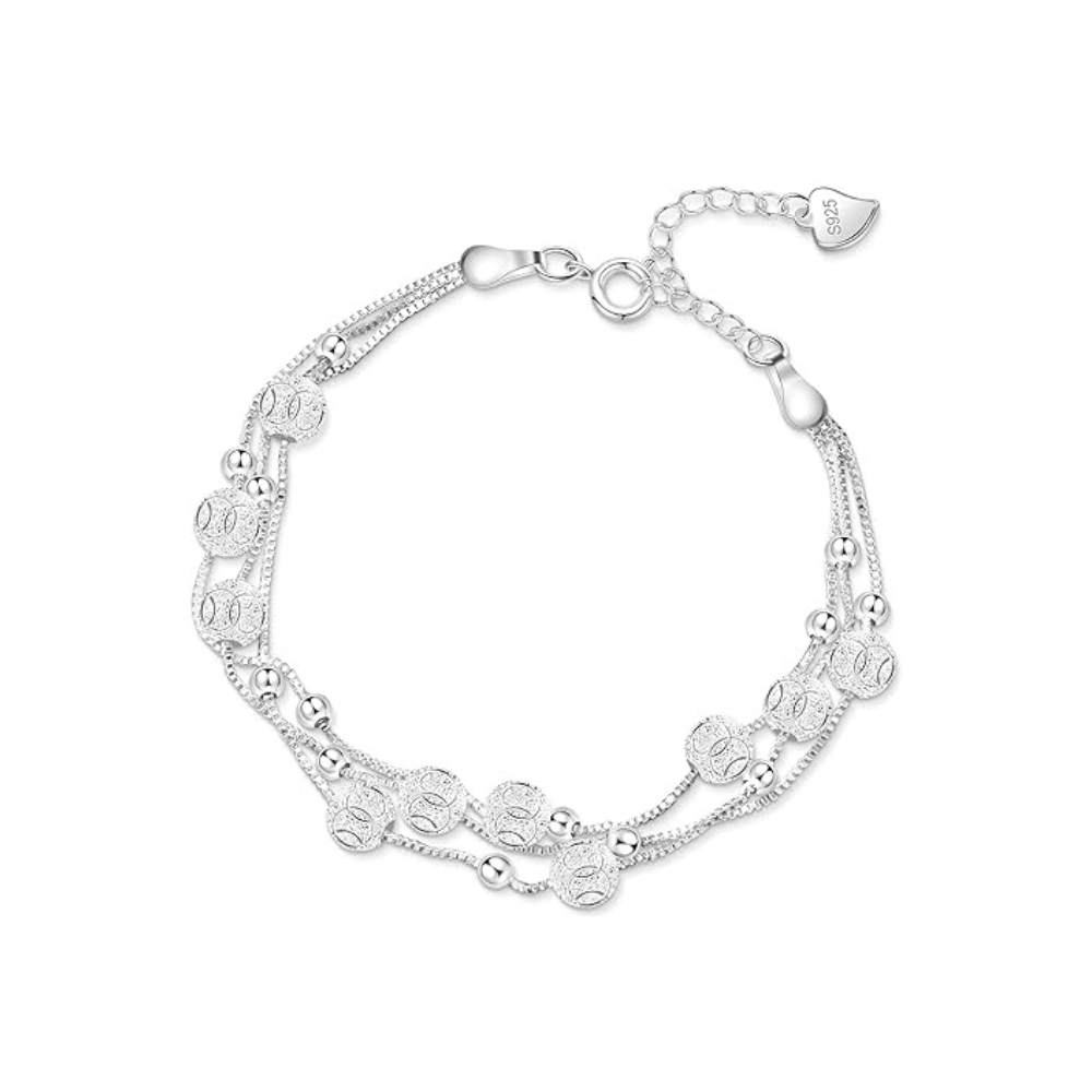 PULSERA FERSHOP CON HERMOSOS DISEÑOS CIRCULARES EN 3 CADENAS PLATA - 1