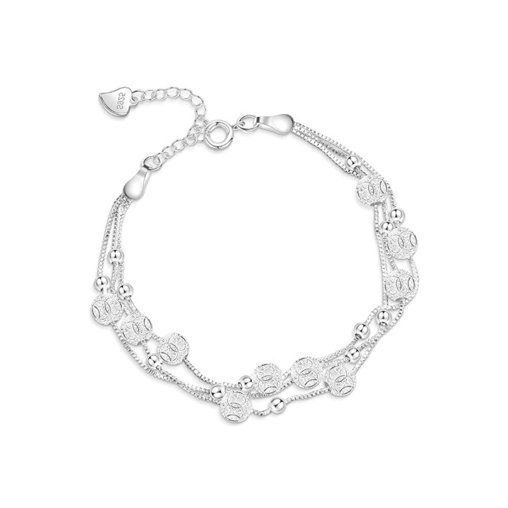 PULSERA FERSHOP CON HERMOSOS DISEÑOS CIRCULARES EN 3 CADENAS PLATA - 2