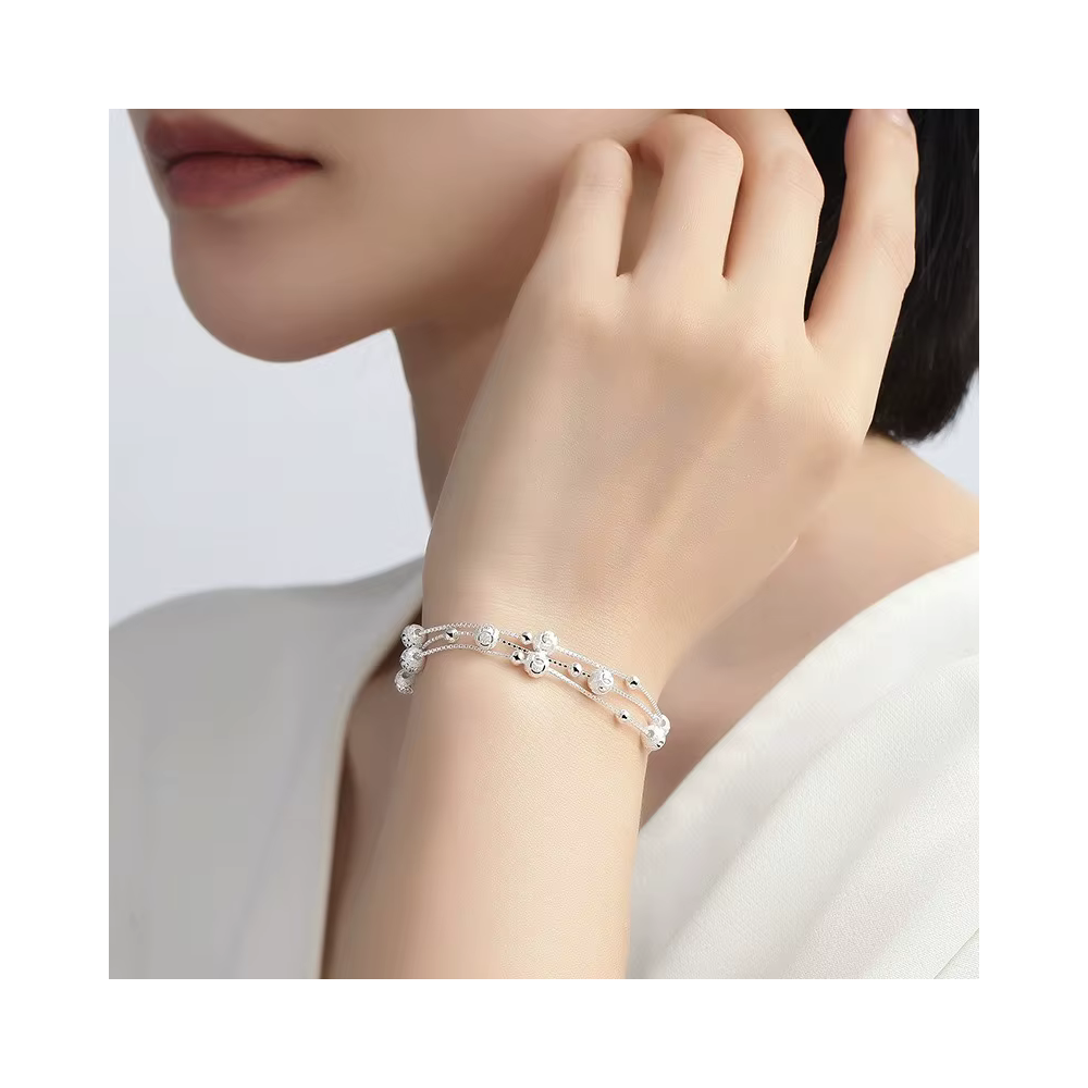 PULSERA FERSHOP CON HERMOSOS DISEÑOS CIRCULARES EN 3 CADENAS PLATA - 3