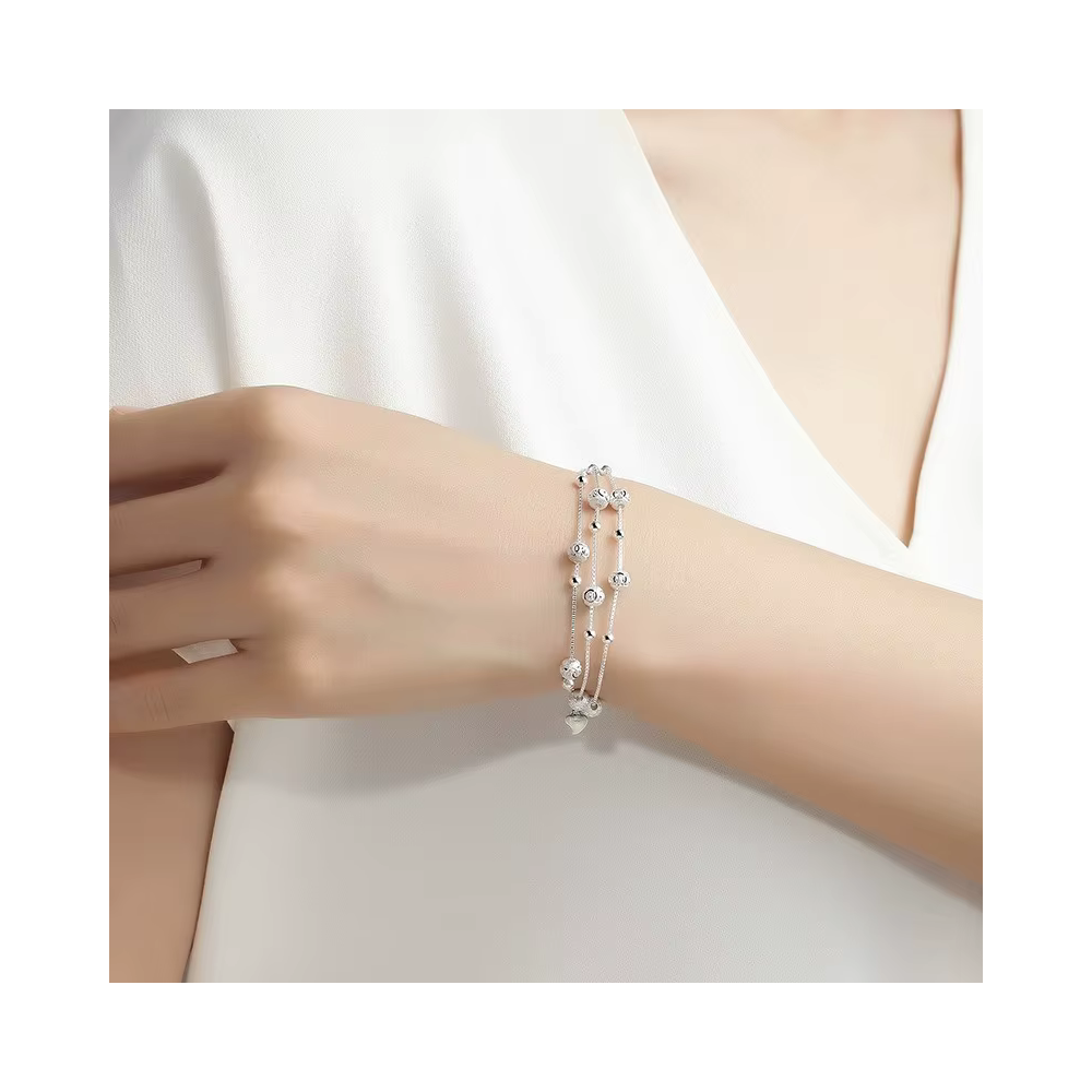 PULSERA FERSHOP CON HERMOSOS DISEÑOS CIRCULARES EN 3 CADENAS PLATA - 4