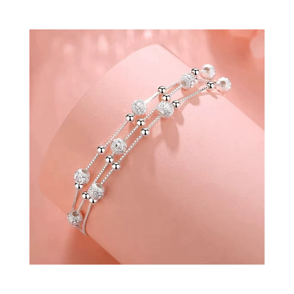 PULSERA FERSHOP CON HERMOSOS DISEÑOS CIRCULARES EN 3 CADENAS PLATA - 5