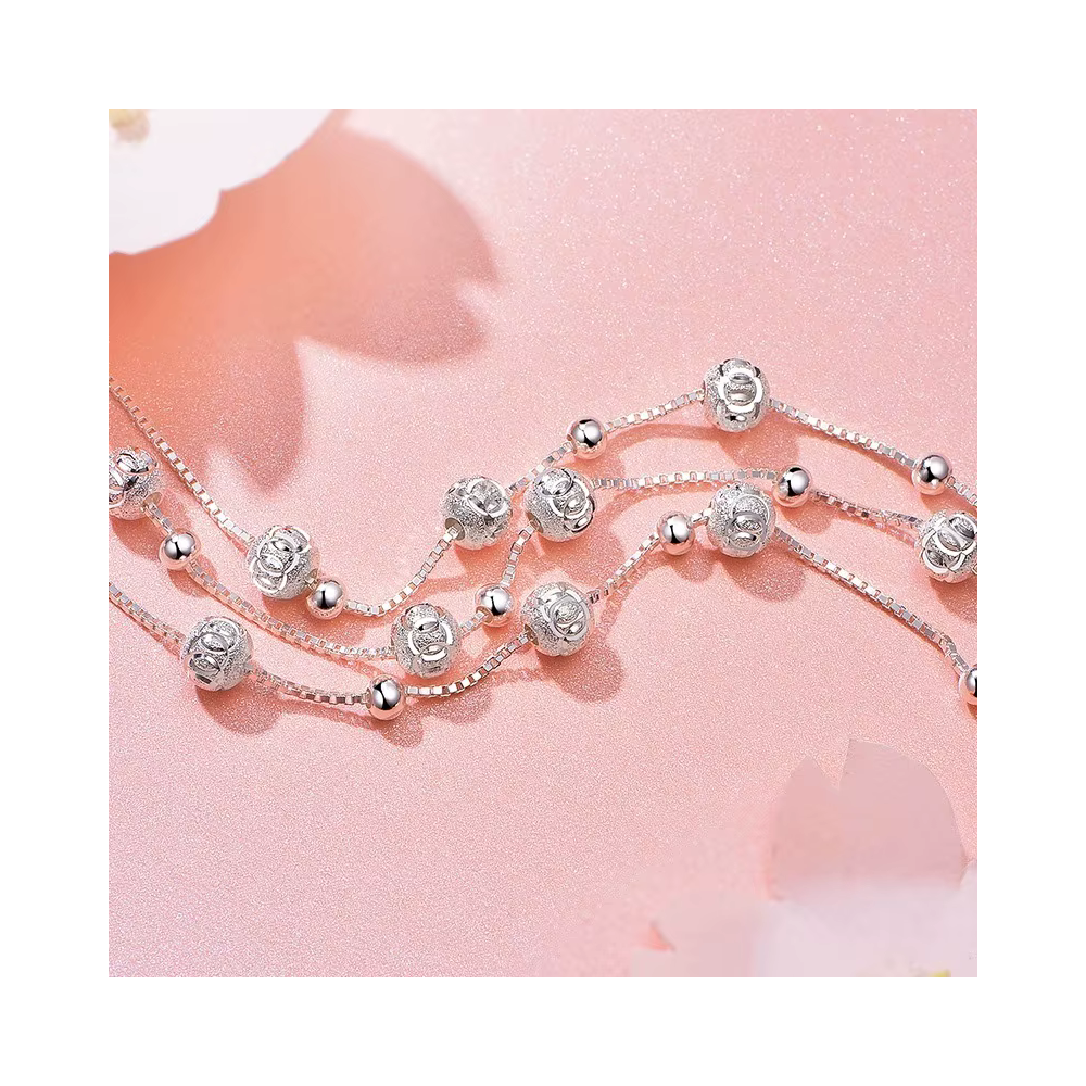 PULSERA FERSHOP CON HERMOSOS DISEÑOS CIRCULARES EN 3 CADENAS PLATA - 6