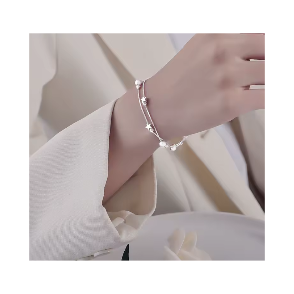 PULSERA FERSHOP DISEÑO ESTRELLA DOBLE CADENA PLATA - 3