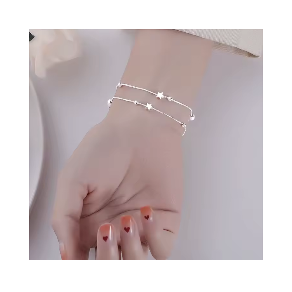 PULSERA FERSHOP DISEÑO ESTRELLA DOBLE CADENA PLATA - 4