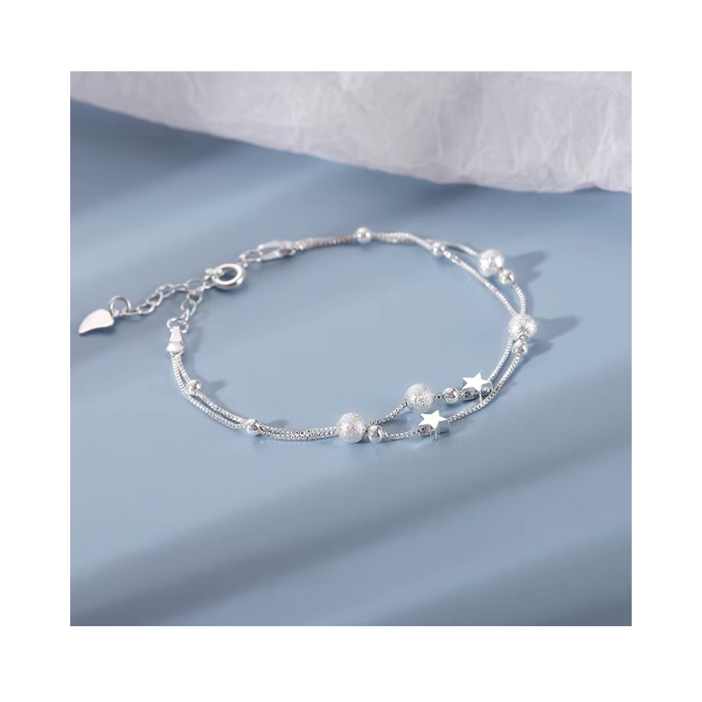 PULSERA FERSHOP DISEÑO ESTRELLA DOBLE CADENA PLATA - 5