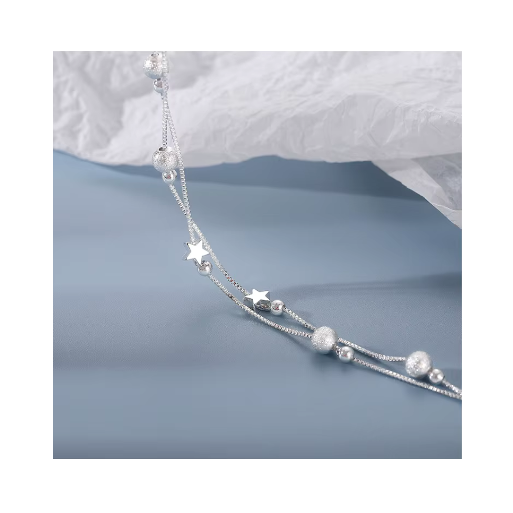 PULSERA FERSHOP DISEÑO ESTRELLA DOBLE CADENA PLATA - 6