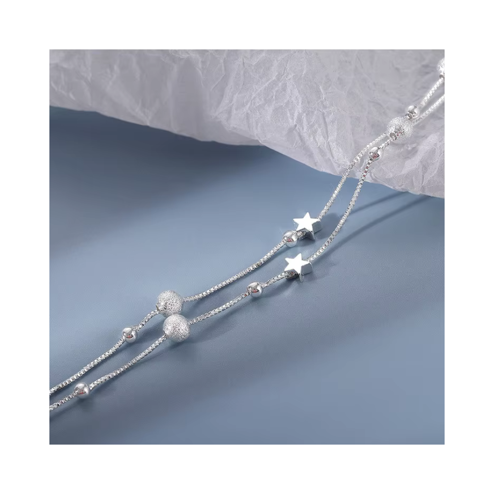 PULSERA FERSHOP DISEÑO ESTRELLA DOBLE CADENA PLATA - 7