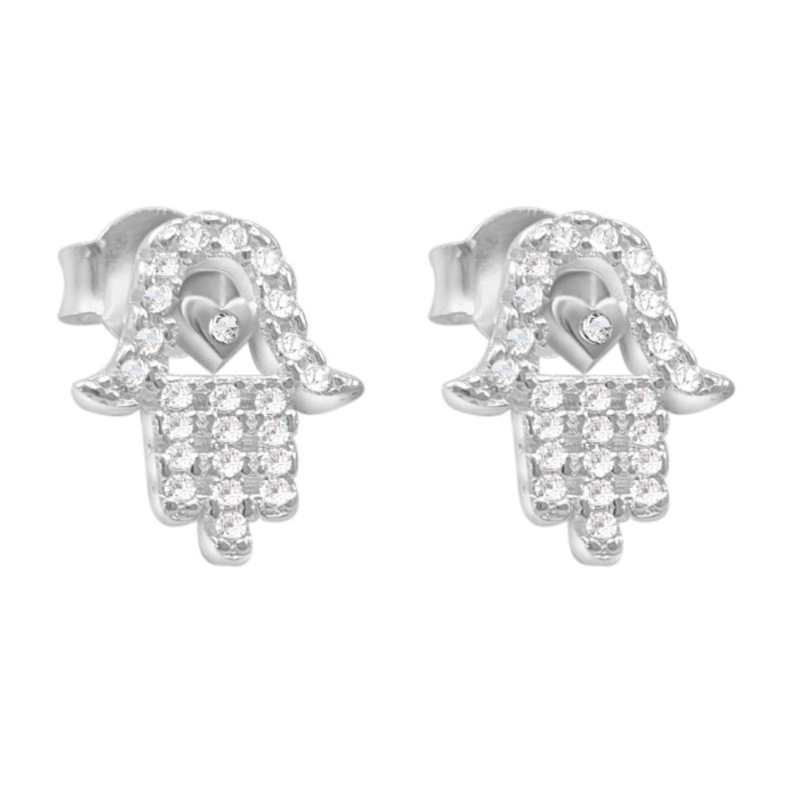 Aros De Plata 925 Mano de Fátima Con Micro Circones - 1