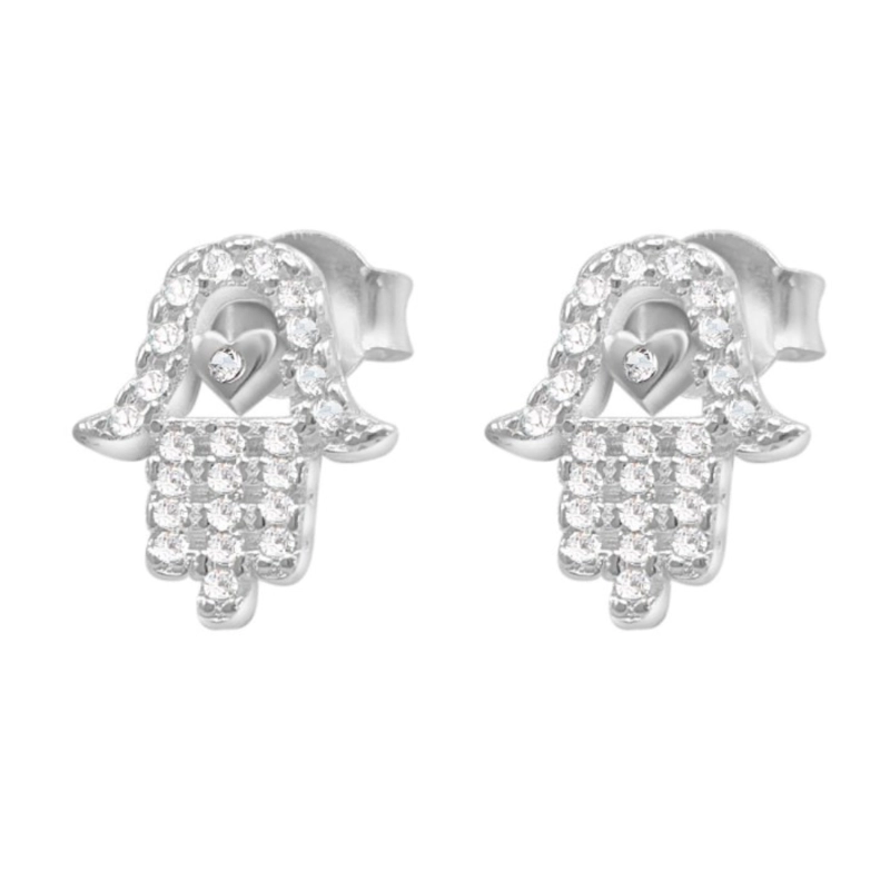 Aros De Plata 925 Mano de Fátima Con Micro Circones - 2