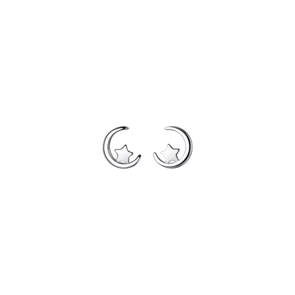 AROS FERSHOP DE PLATA FORMA DE LUNA Y ESTRELLA BRILLANTE - 1