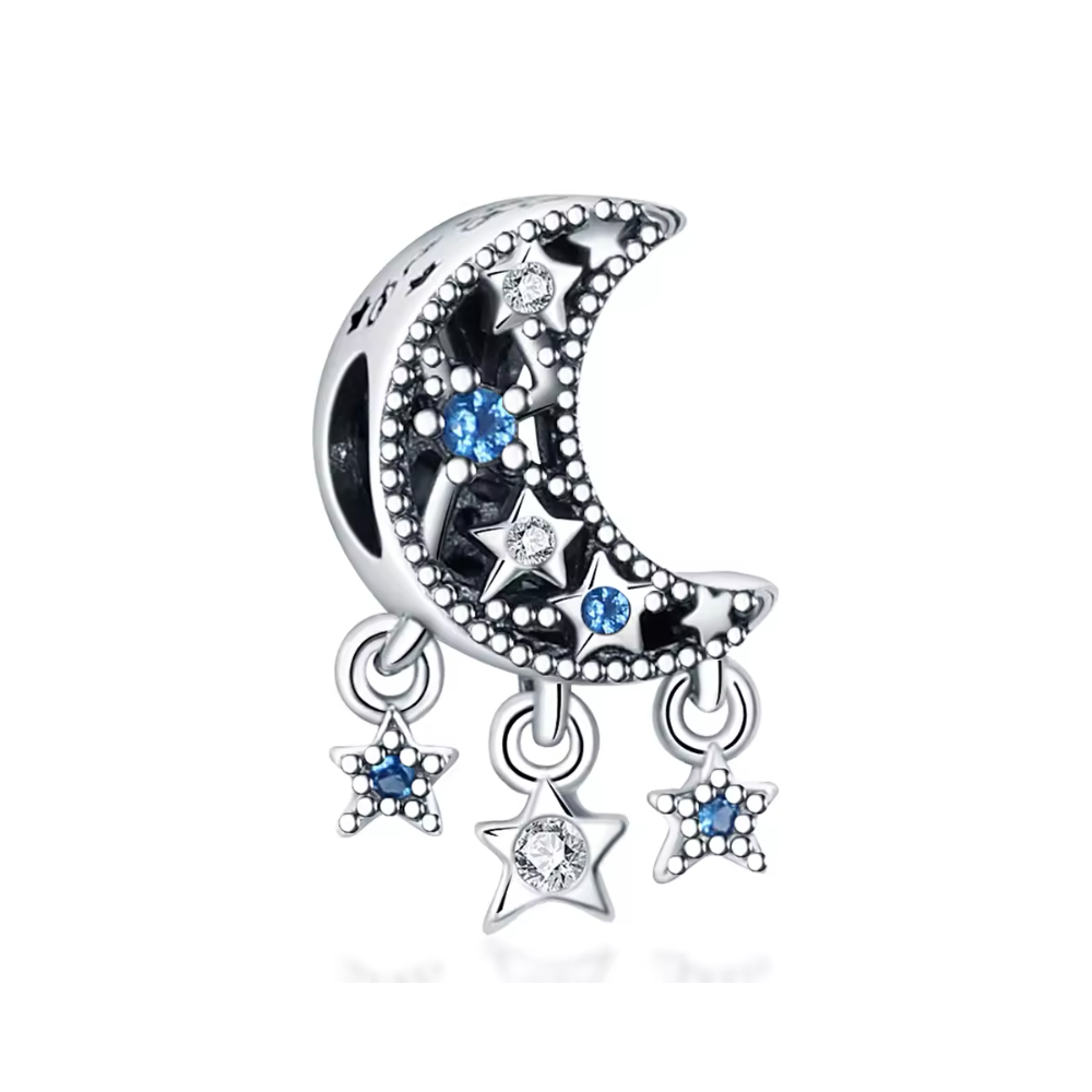 Charm Plateado Luna y Estrellas Colgantes con Circones - 1