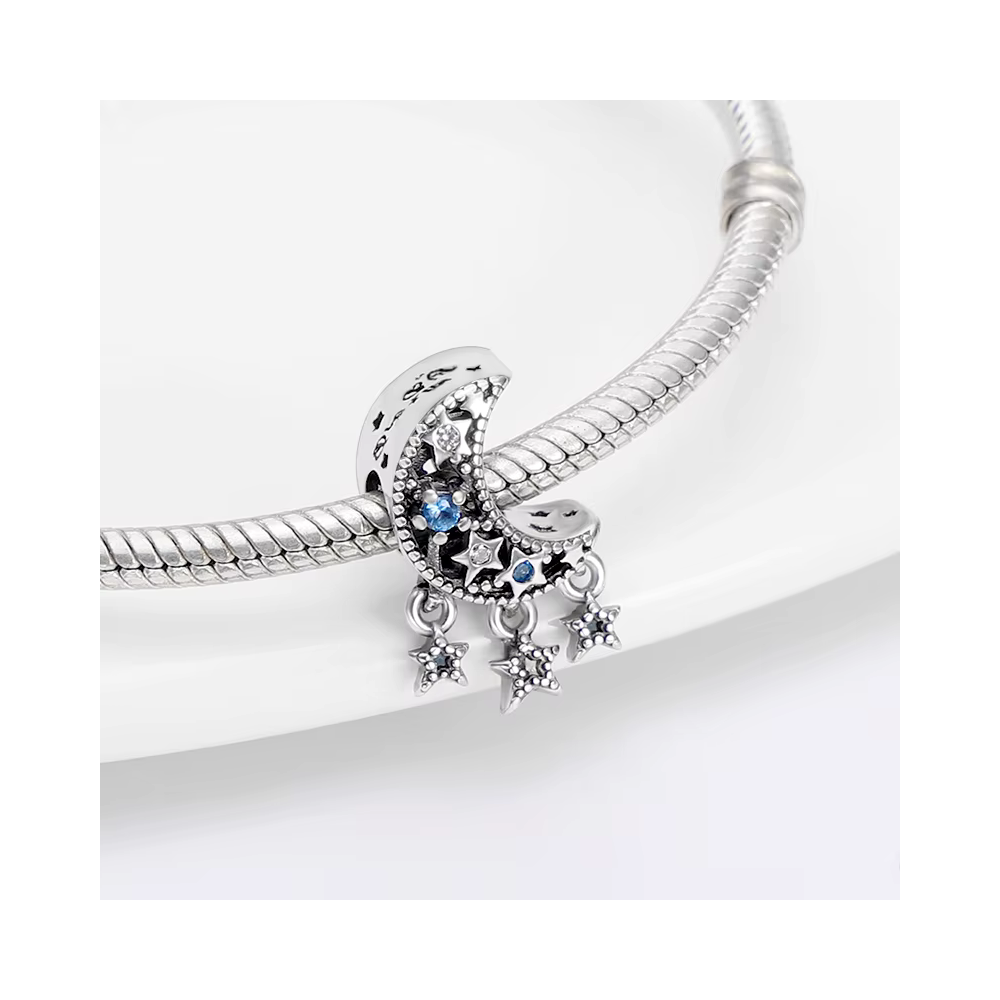 Charm Plateado Luna y Estrellas Colgantes con Circones - 2