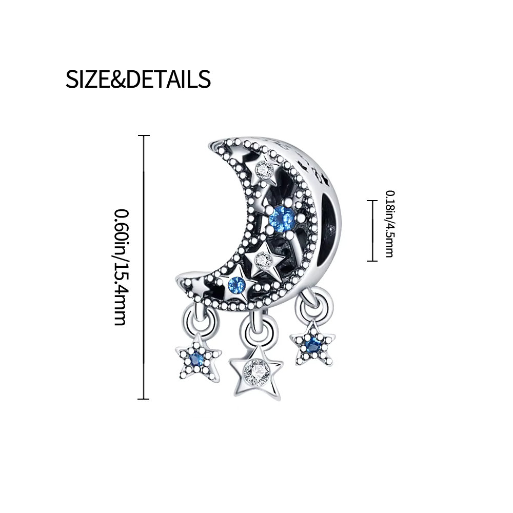 Charm Plateado Luna y Estrellas Colgantes con Circones - 4