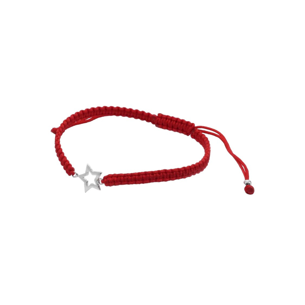 PULSERA FERSHOP DE PLATA 925 MACRAMÉ ROJA CON FIGURA ESTRELLA ABIERTA - 1