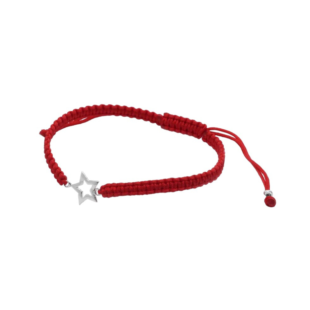 PULSERA FERSHOP DE PLATA 925 MACRAMÉ ROJA CON FIGURA ESTRELLA ABIERTA - 2