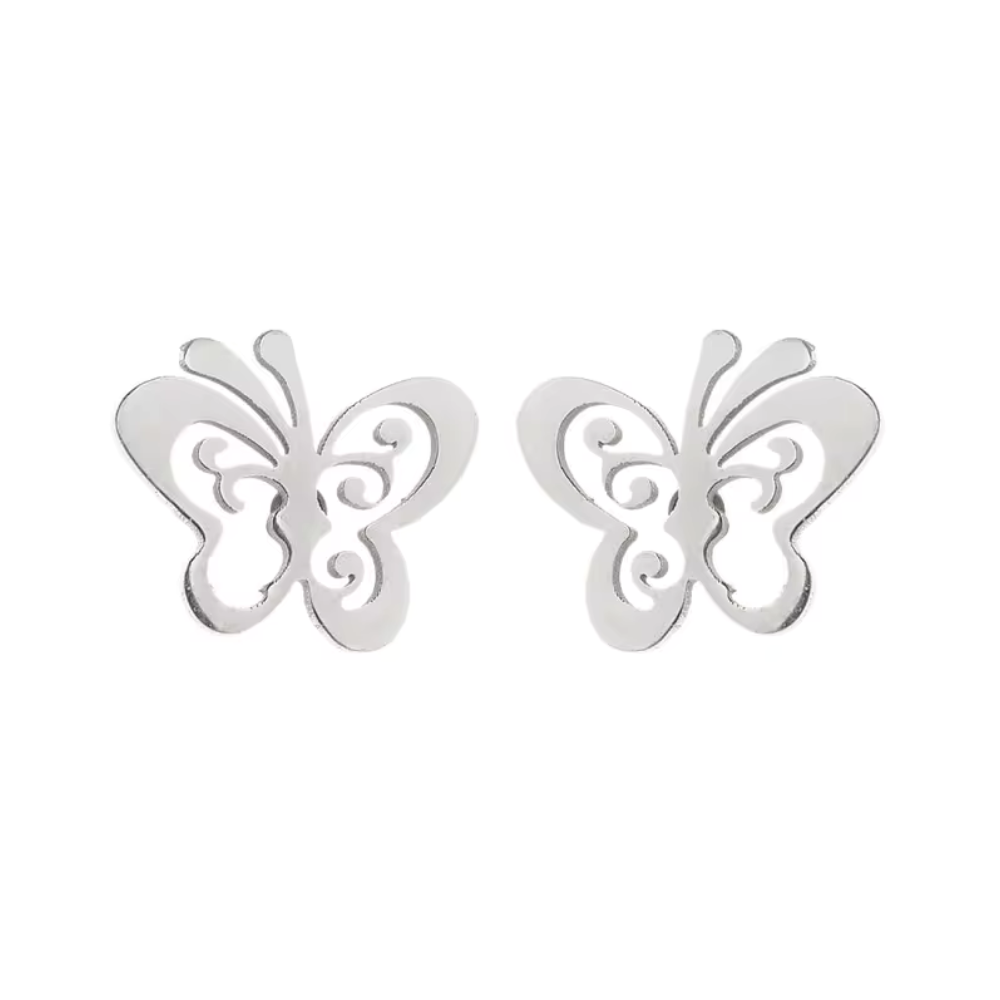 Aros Plateados Satinados Mariposa - 1
