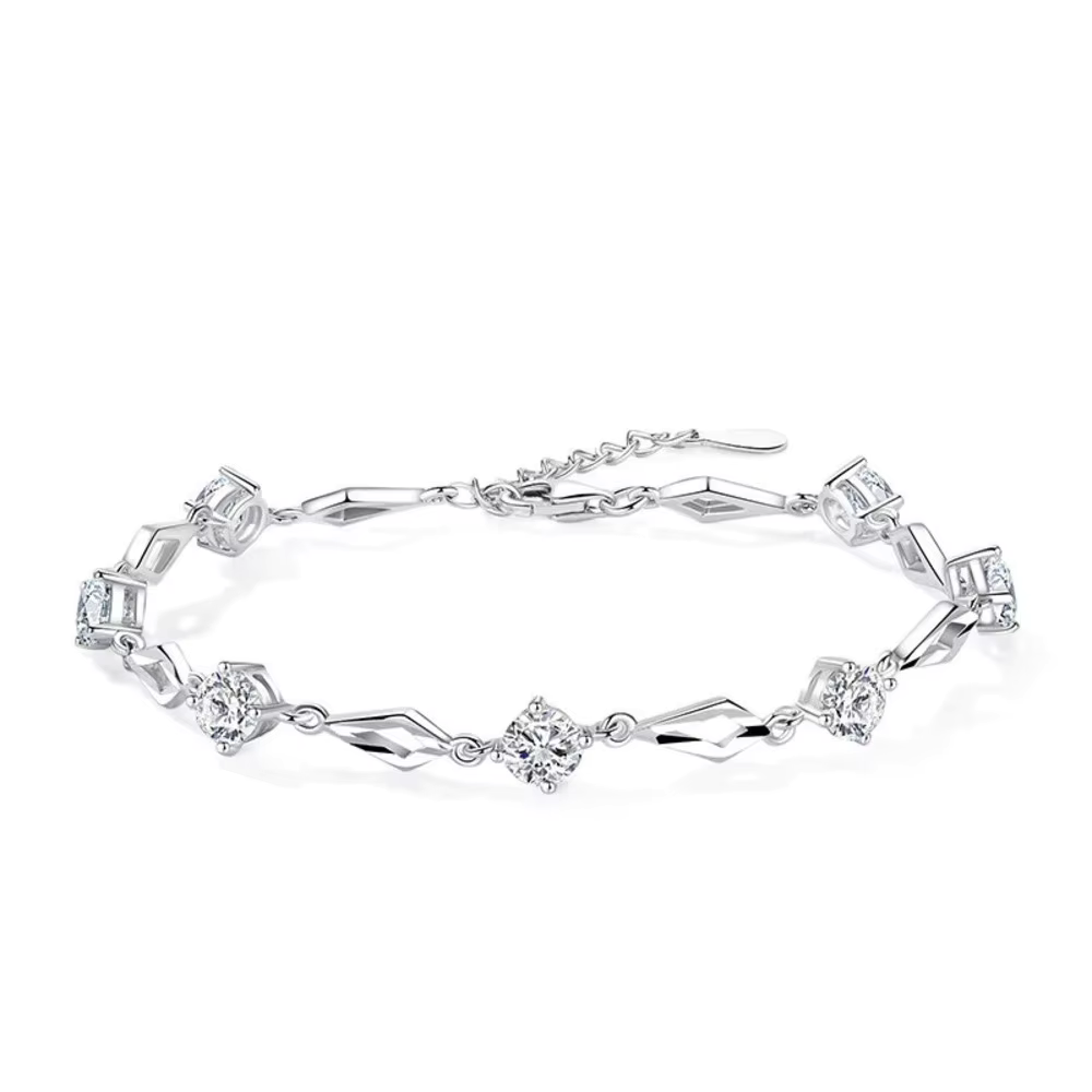 PULSERA PLATEADA ROMBOS Y CIRCONES - 1