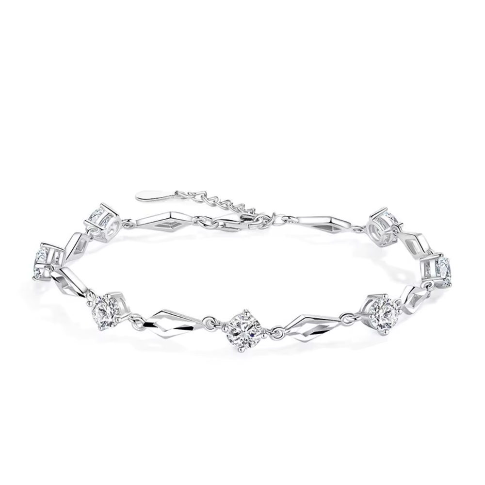 PULSERA PLATEADA ROMBOS Y CIRCONES - 2