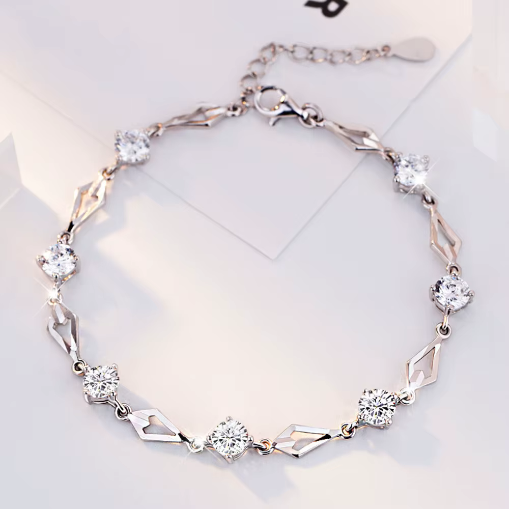 PULSERA PLATEADA ROMBOS Y CIRCONES - 3