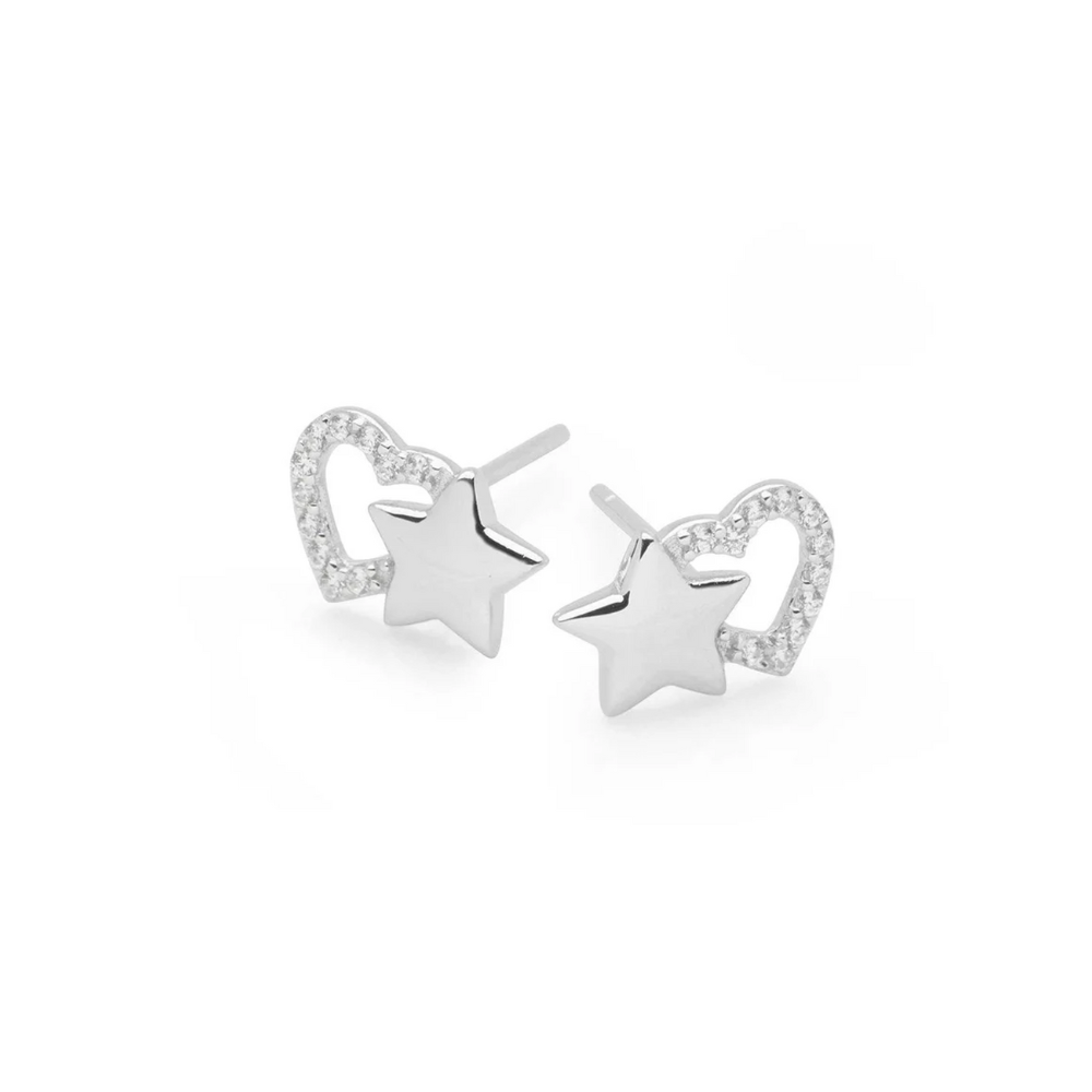 AROS DE PLATA CORAZÓN DE CIRCONES Y ESTRELLA - 1