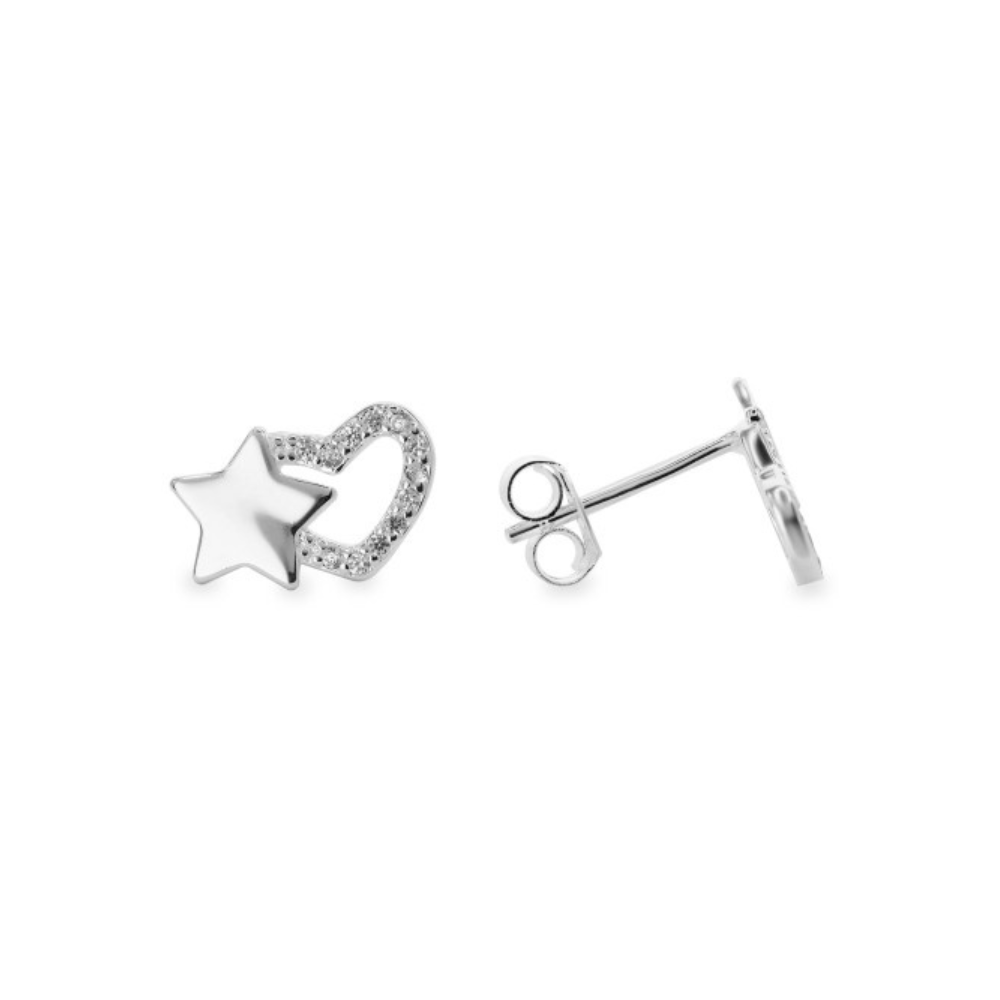 AROS DE PLATA CORAZÓN DE CIRCONES Y ESTRELLA - 2