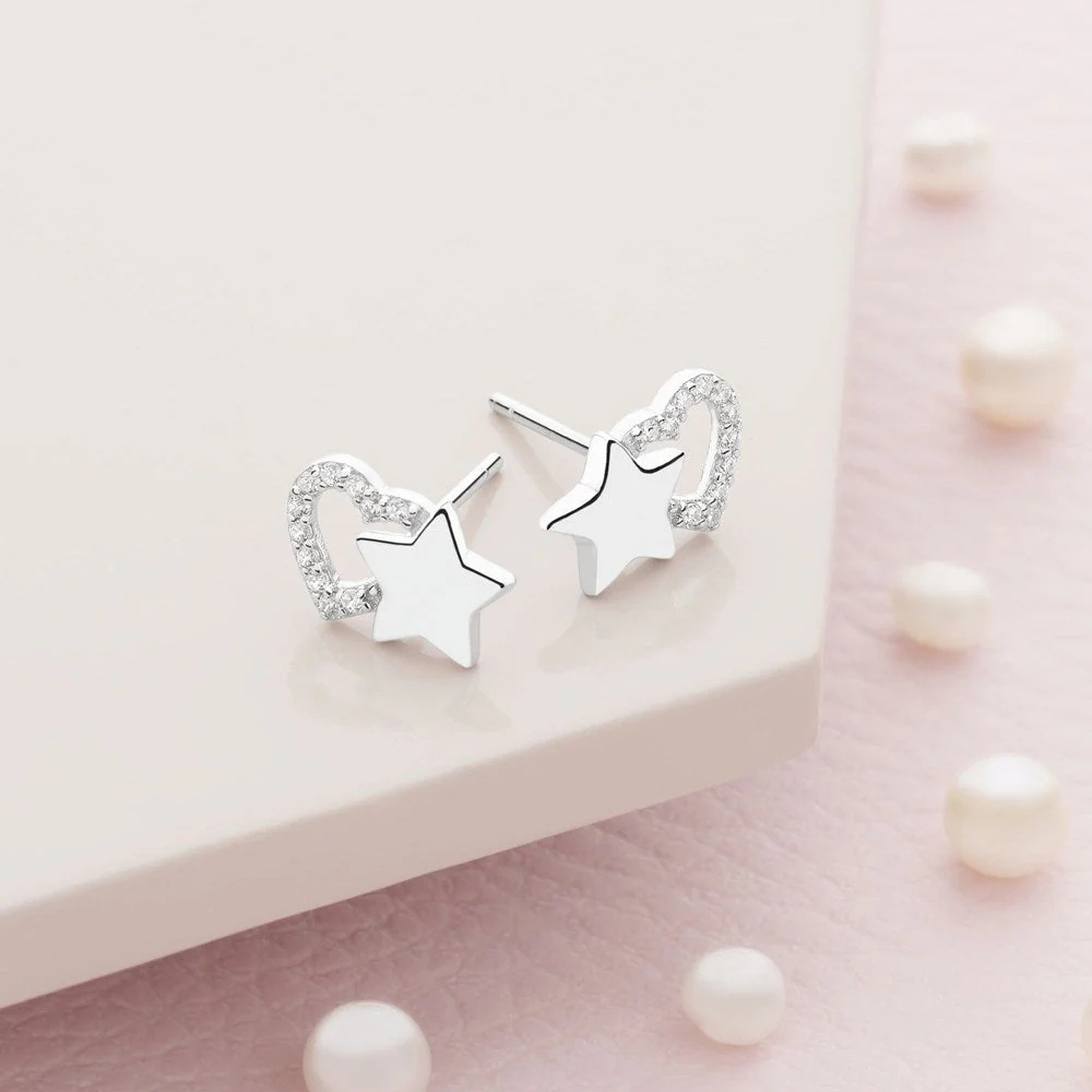 AROS DE PLATA CORAZÓN DE CIRCONES Y ESTRELLA - 3