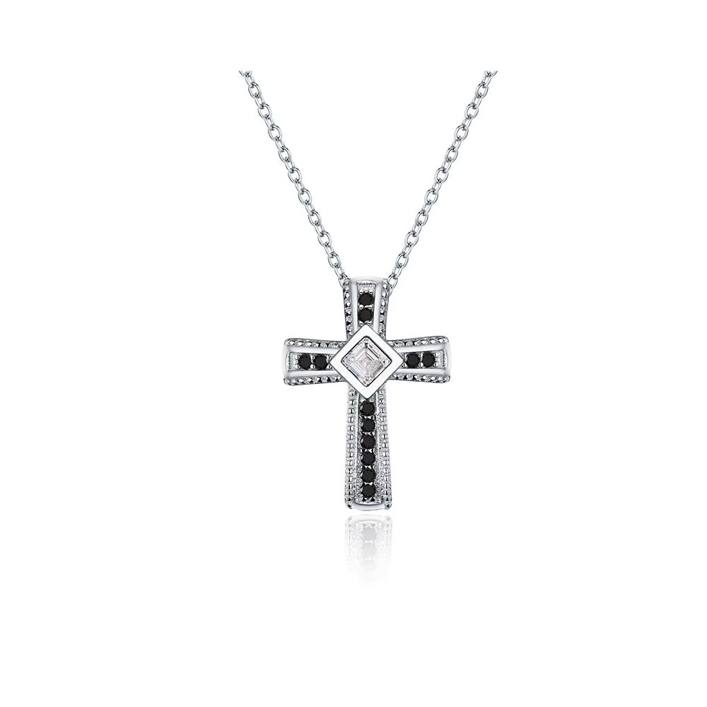 COLLAR DE ACERO CON COLGANTE DE CRUZ Y CIRCONES - 1