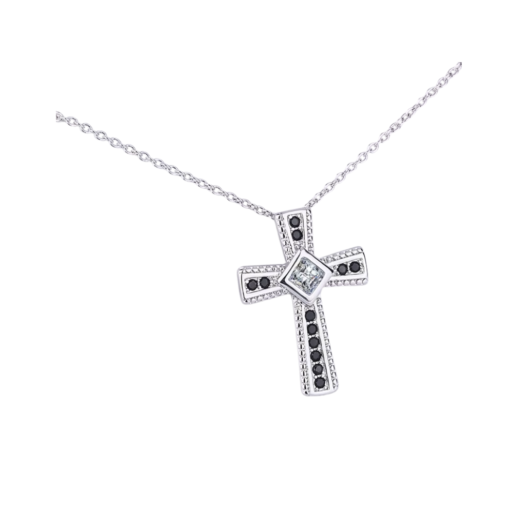 COLLAR DE ACERO CON COLGANTE DE CRUZ Y CIRCONES - 2
