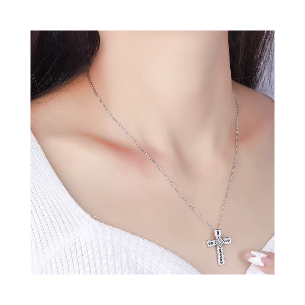 COLLAR DE ACERO CON COLGANTE DE CRUZ Y CIRCONES - 3