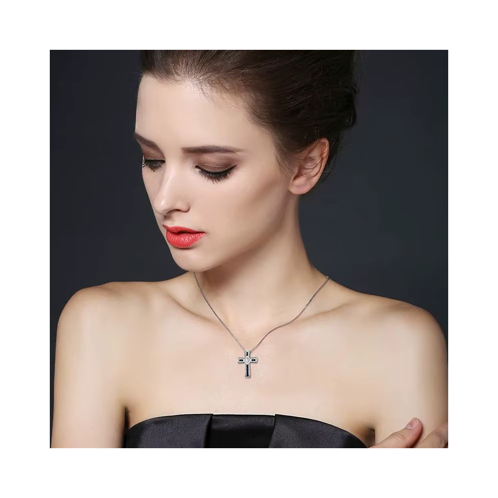 COLLAR DE ACERO CON COLGANTE DE CRUZ Y CIRCONES - 4