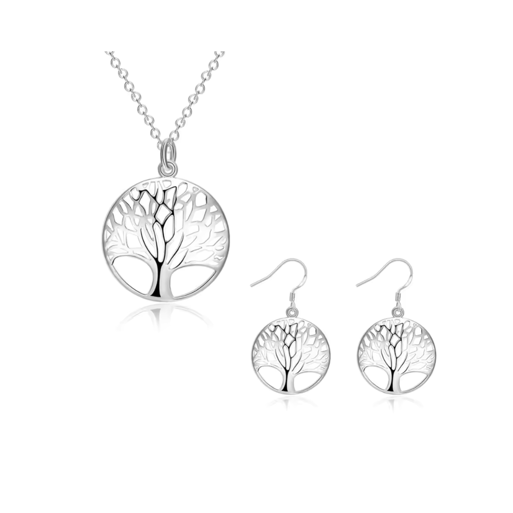 CONJUNTO DE PLATA COLLAR Y AROS ÁRBOL DE LA VIDA - 1