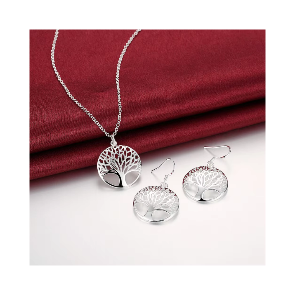 CONJUNTO DE PLATA COLLAR Y AROS ÁRBOL DE LA VIDA - 8