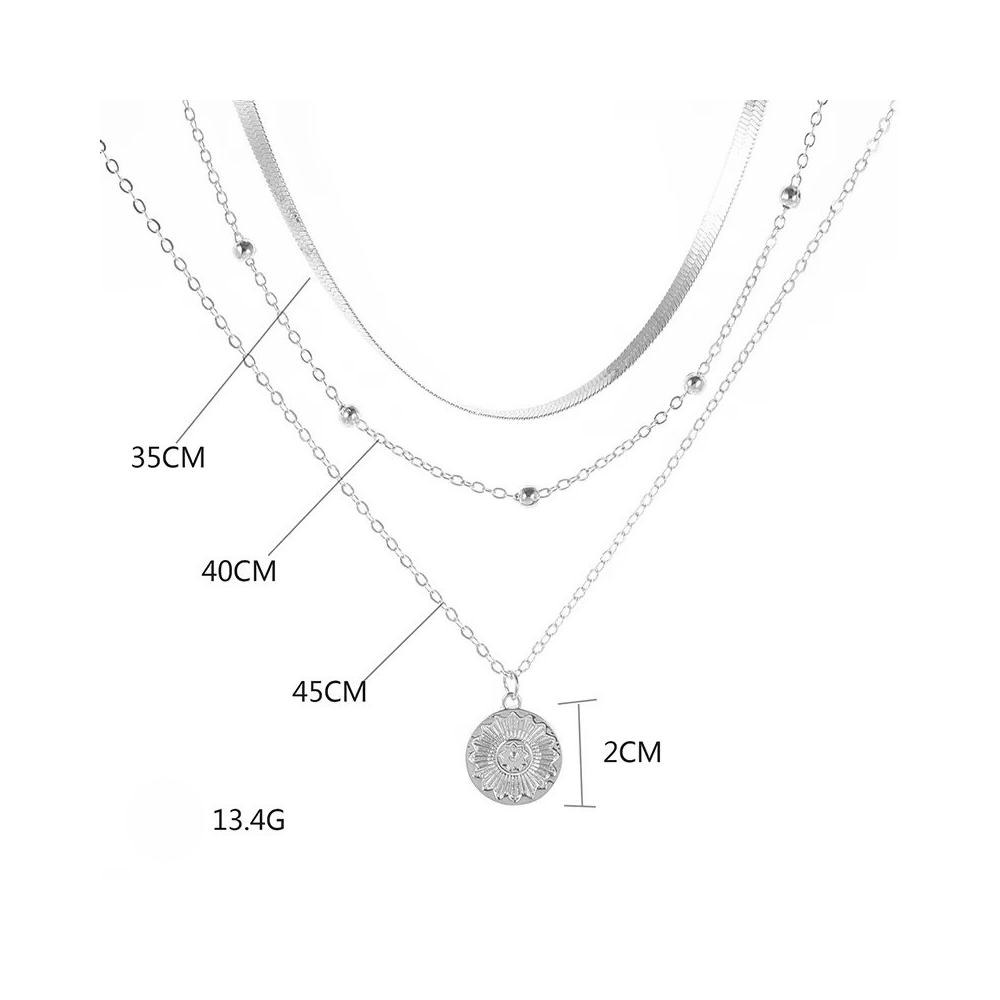 COLLAR ACERO PLATEADO 3 CAPAS CON COLGANTE CIRCULAR - 5