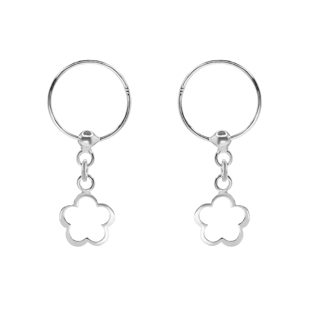 AROS DE PLATA 925 ARGOLLA CON RELIEVE DE FLOR - 1