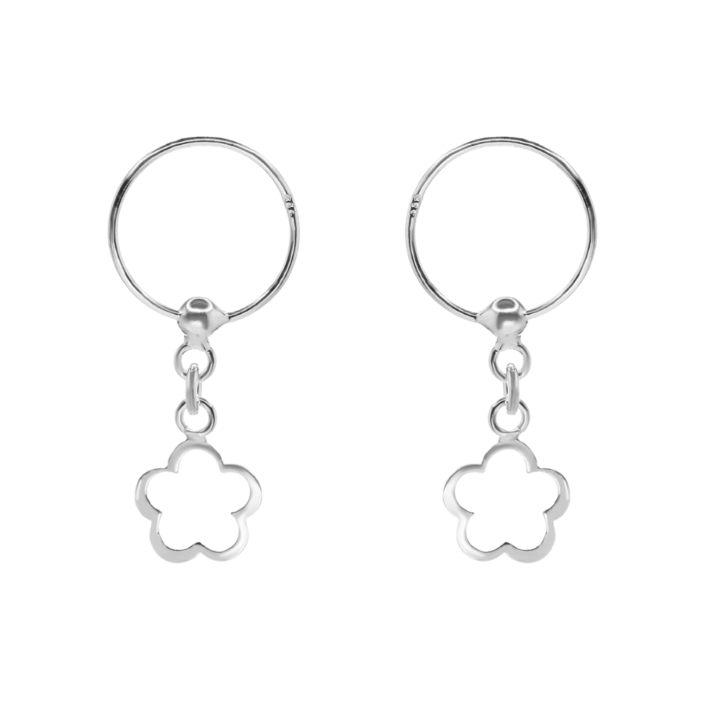 AROS DE PLATA 925 ARGOLLA CON RELIEVE DE FLOR - 2