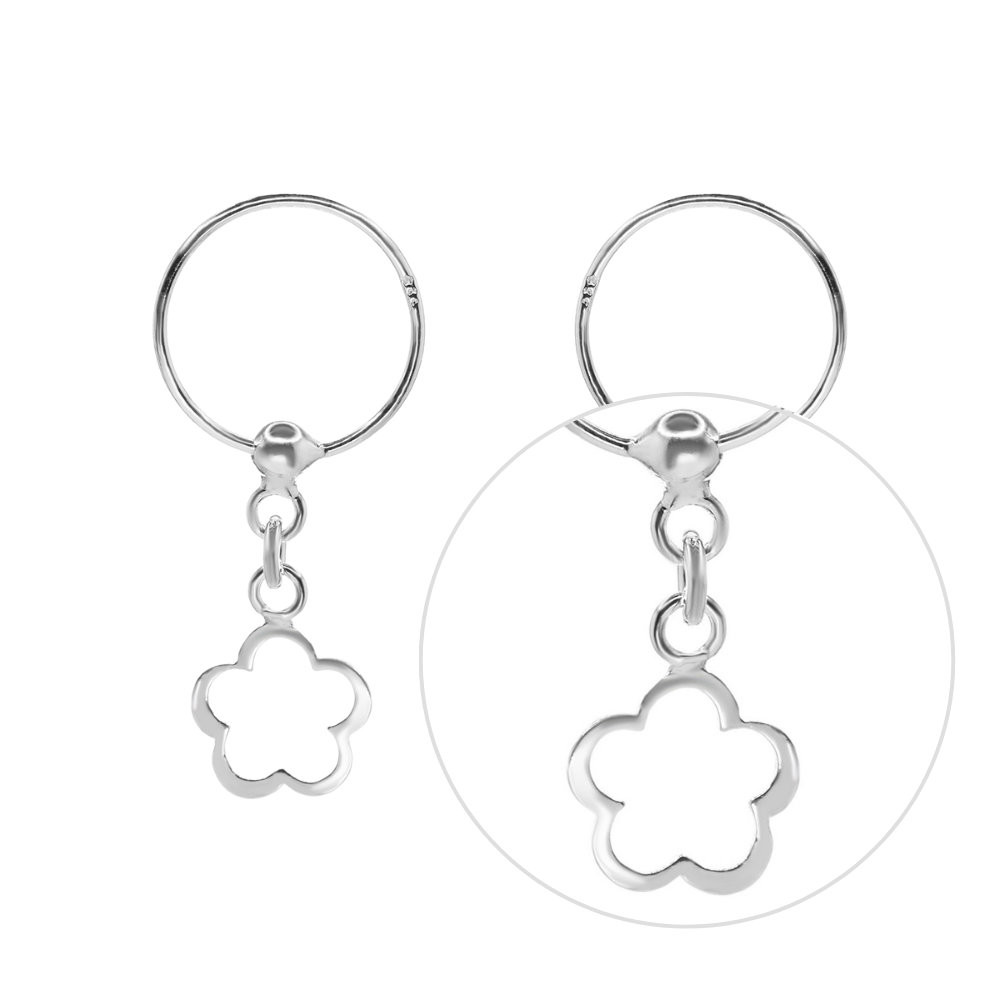 AROS DE PLATA 925 ARGOLLA CON RELIEVE DE FLOR - 3