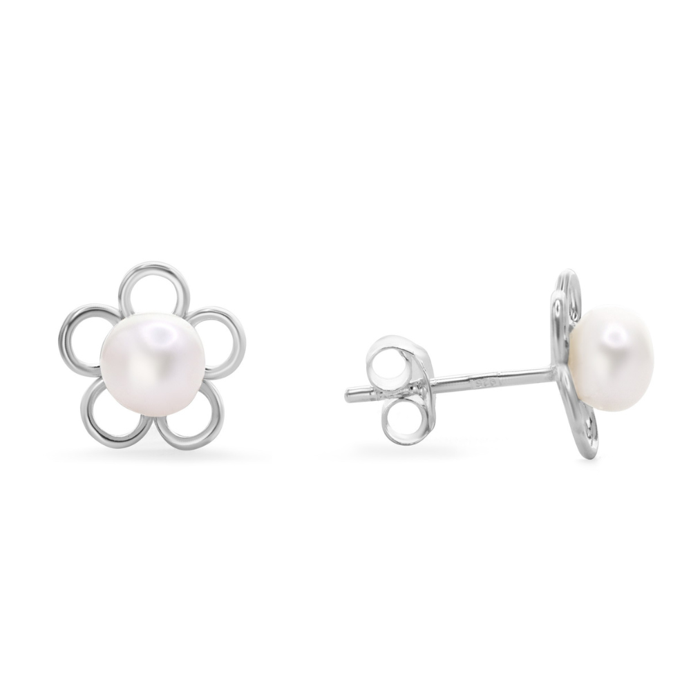 AROS DE PLATA 925 FIGURAS DE FLOR PEQUENA CON PERLA