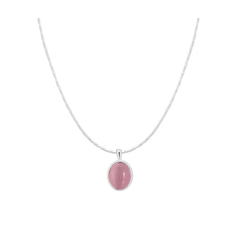 COLLAR DE PLATA CON COLGANTE PIEDRA LUNAR CRISTAL ROSA 45 CM