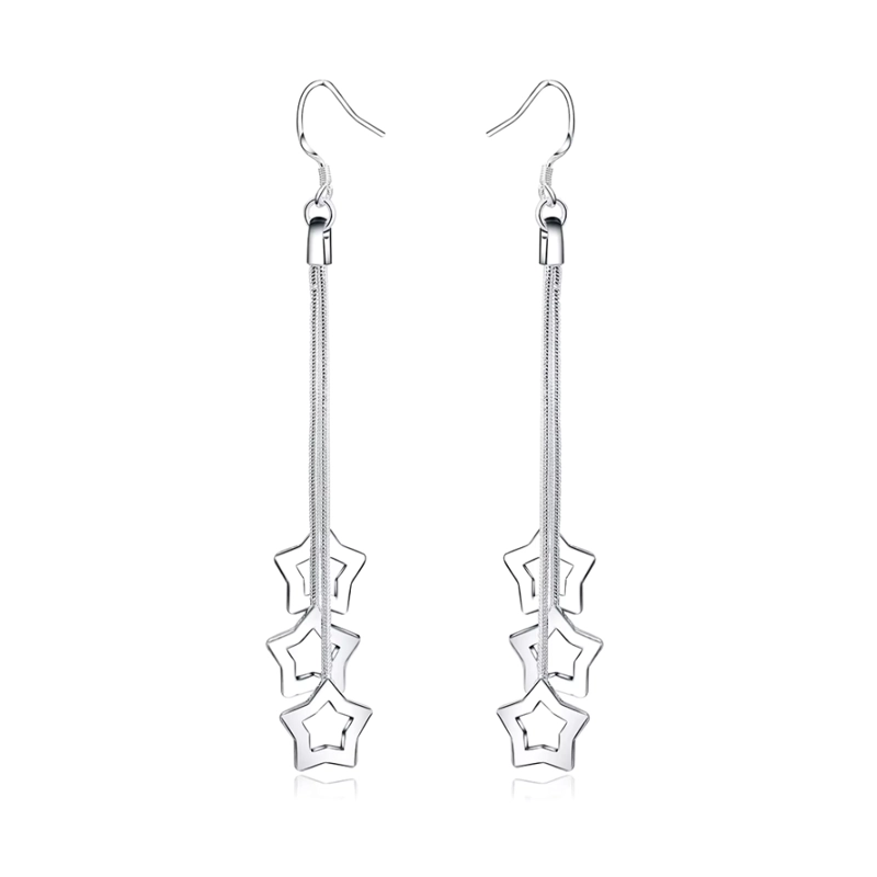 AROS PLATA PENDIENTES COLGANTES ESTRELLAS - 1