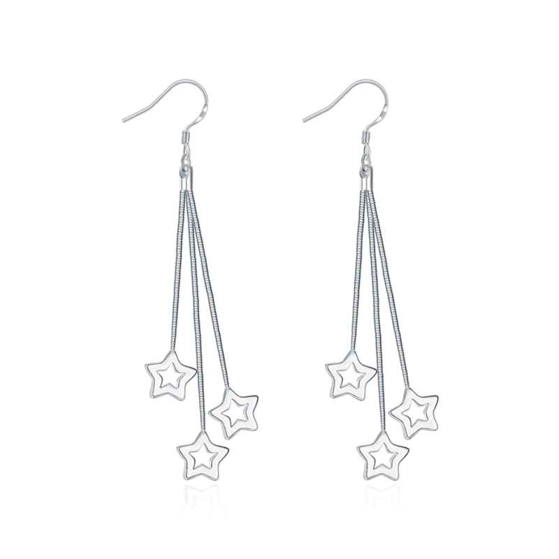AROS PLATA PENDIENTES COLGANTES ESTRELLAS - 2