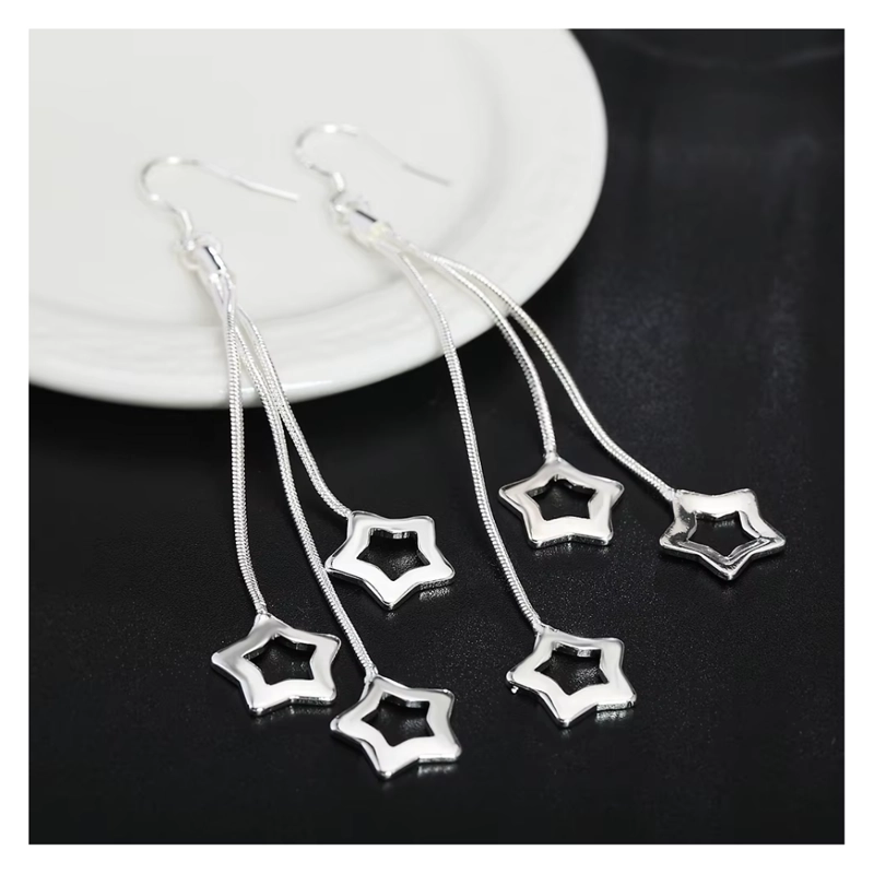 AROS PLATA PENDIENTES COLGANTES ESTRELLAS - 4
