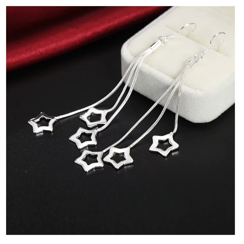 AROS PLATA PENDIENTES COLGANTES ESTRELLAS - 5