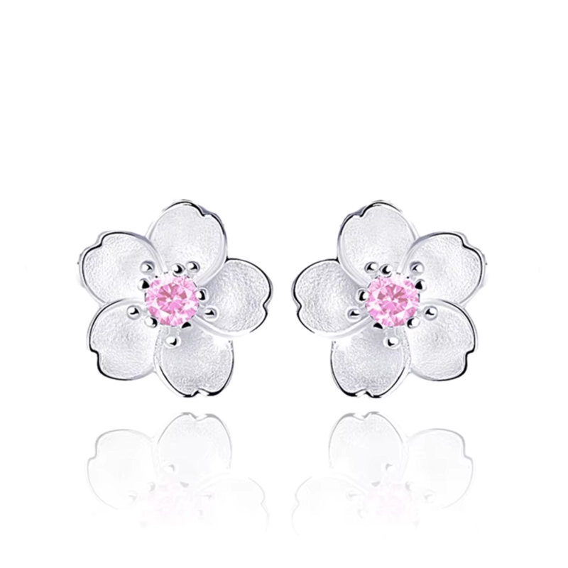 AROS PLATA FLOR CIRCON ROSA 8 MM - 1