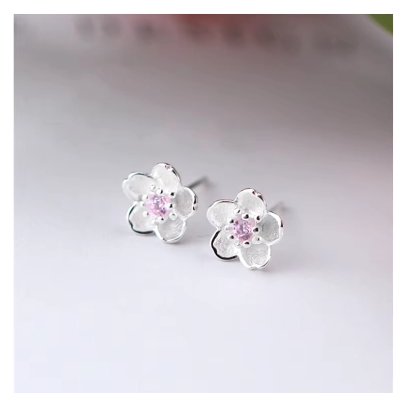 AROS PLATA FLOR CIRCON ROSA 8 MM - 2