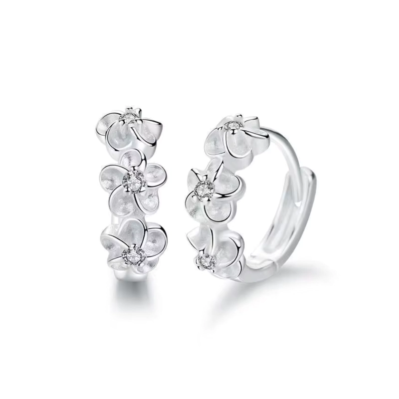 AROS PLATA FLOR CAMELIA CON CIRCONITA 8 MM - 1